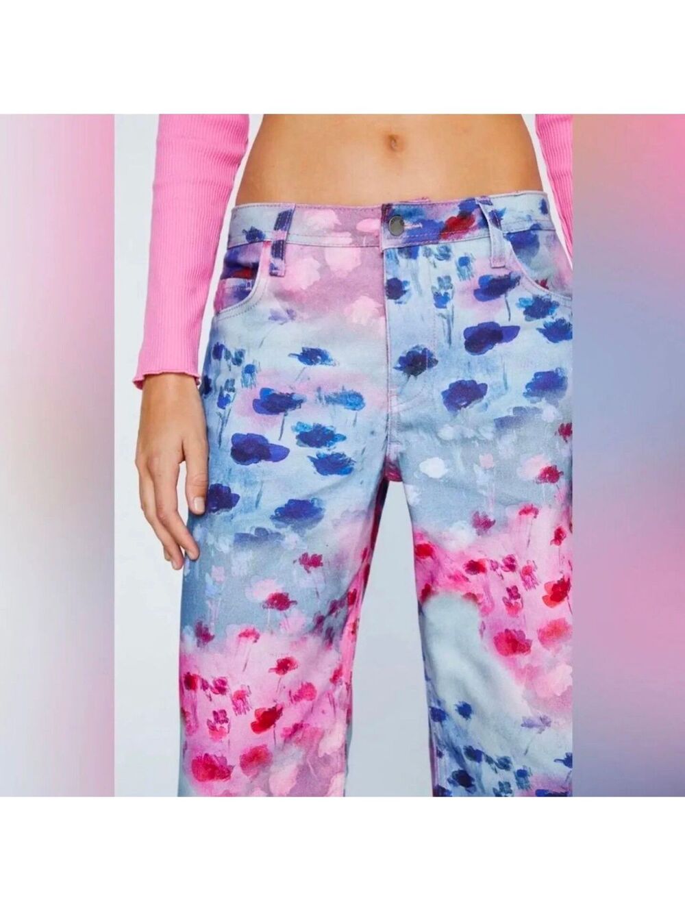 $165 NASTY GAL • Floral Wide Leg Jeans | SOLD OUT| Size 8 (15.5"/30"inseam)
